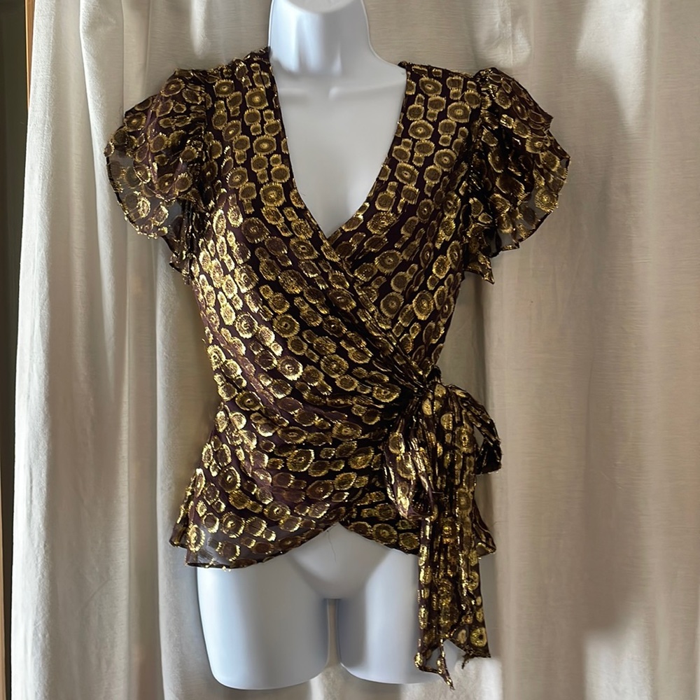 Milly of New York v neck wrap shirt with flutter sleeves